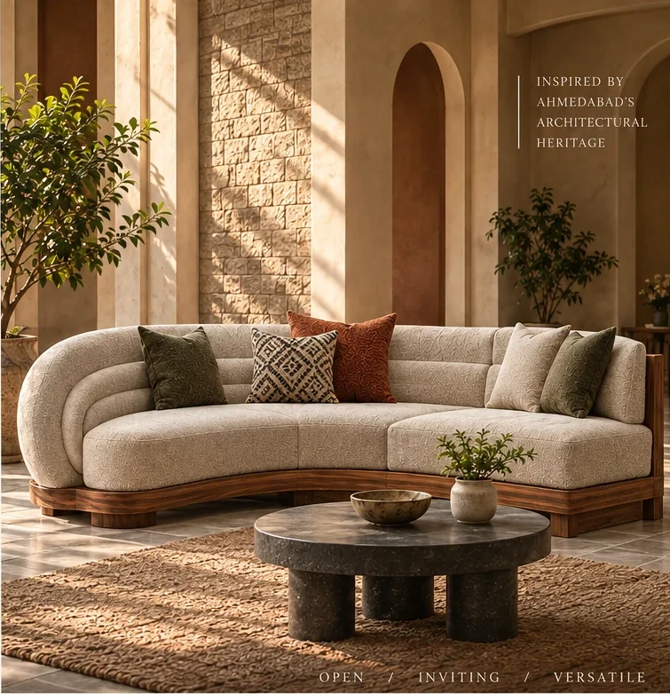 The Stepwell Sofa styled in a room