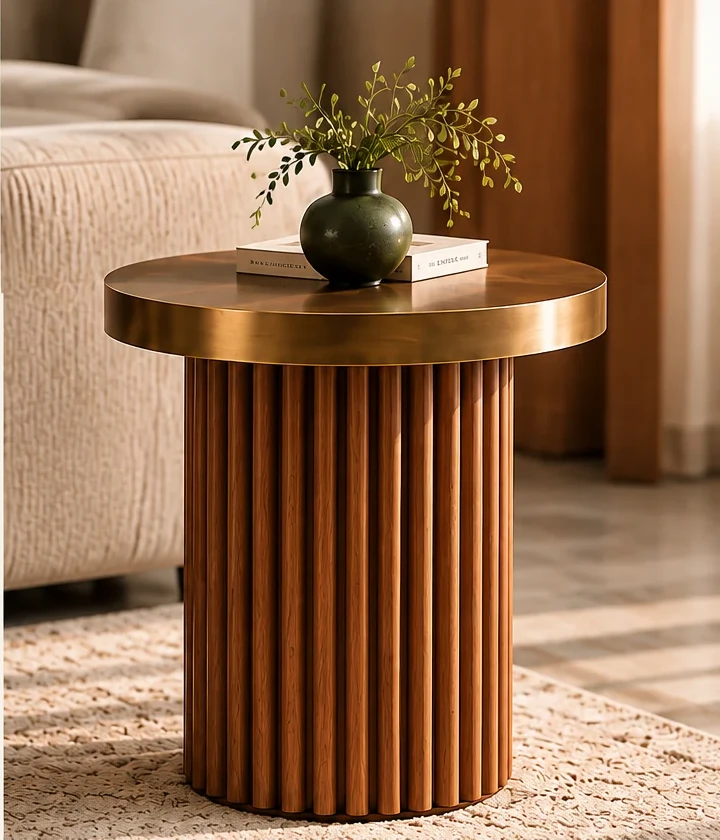 Temple Pillar Side Table styled in a room